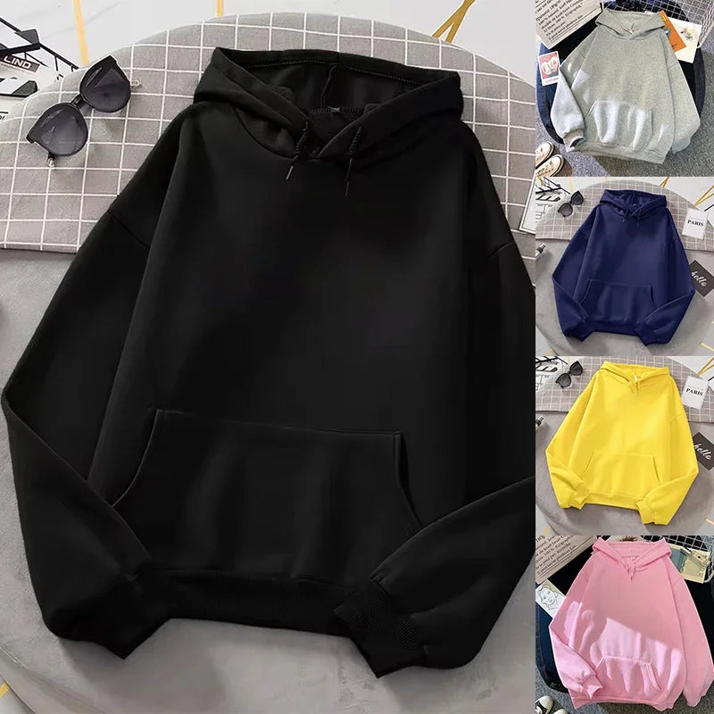 2025 Hot Sale Woman Pure Color Hoodie Urban Casual Fashion Hooded Sweatshirts All Season Female Trend Sporty Pullover Streetwear